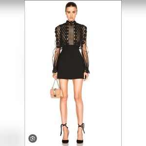 NWT Self-Portrait Balloon Sleeve A Line Floral Lace Mini Dress